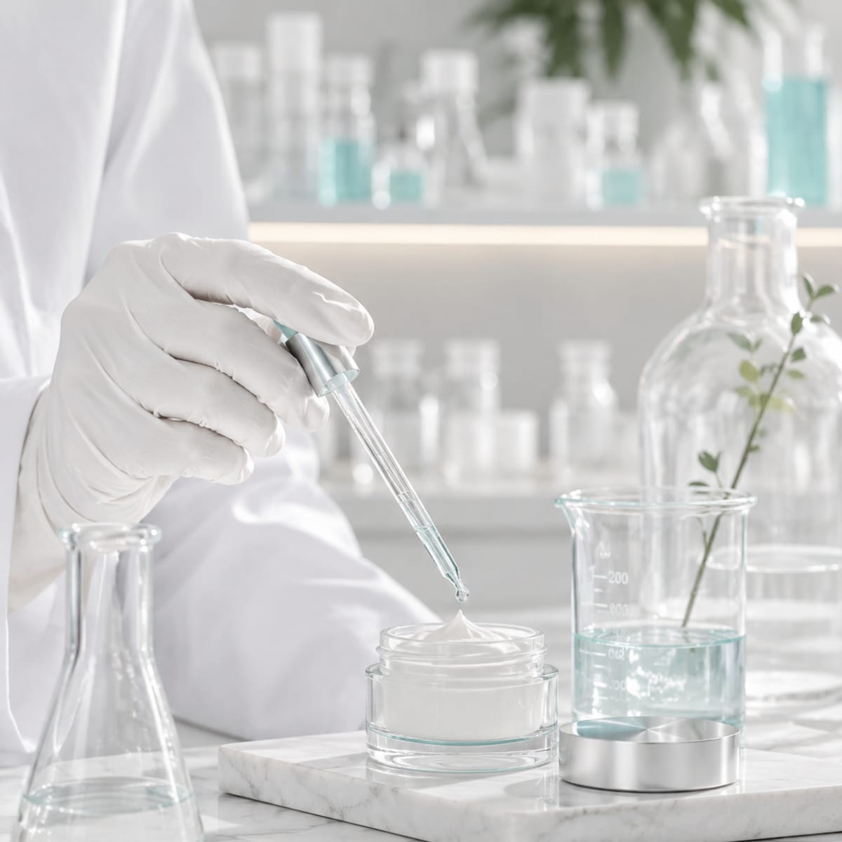 Formulare de produs cosmetic, aplicare cu pipeta într-un recipient de laborator