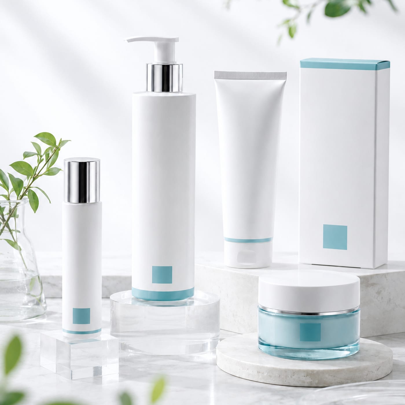 Ambalaje cosmetice neutre pregătite pentru personalizare de brand