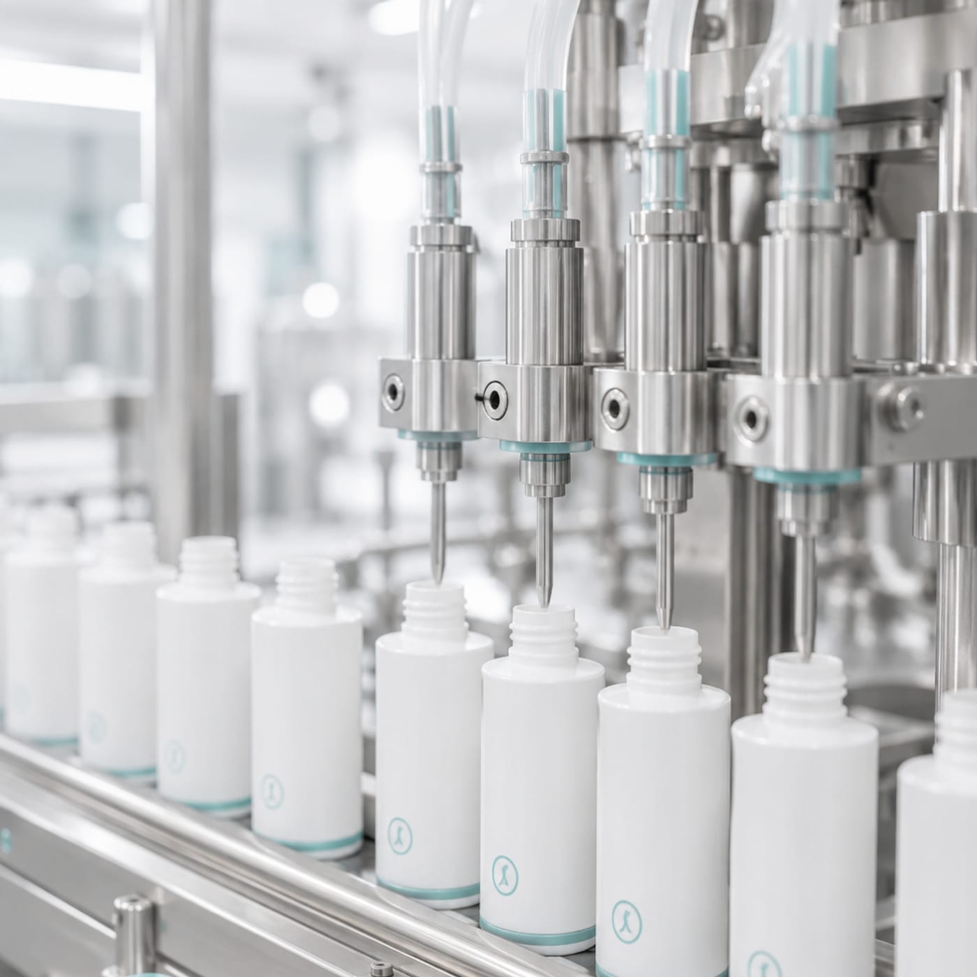 Linie de producție cu flacoane cosmetice neutre